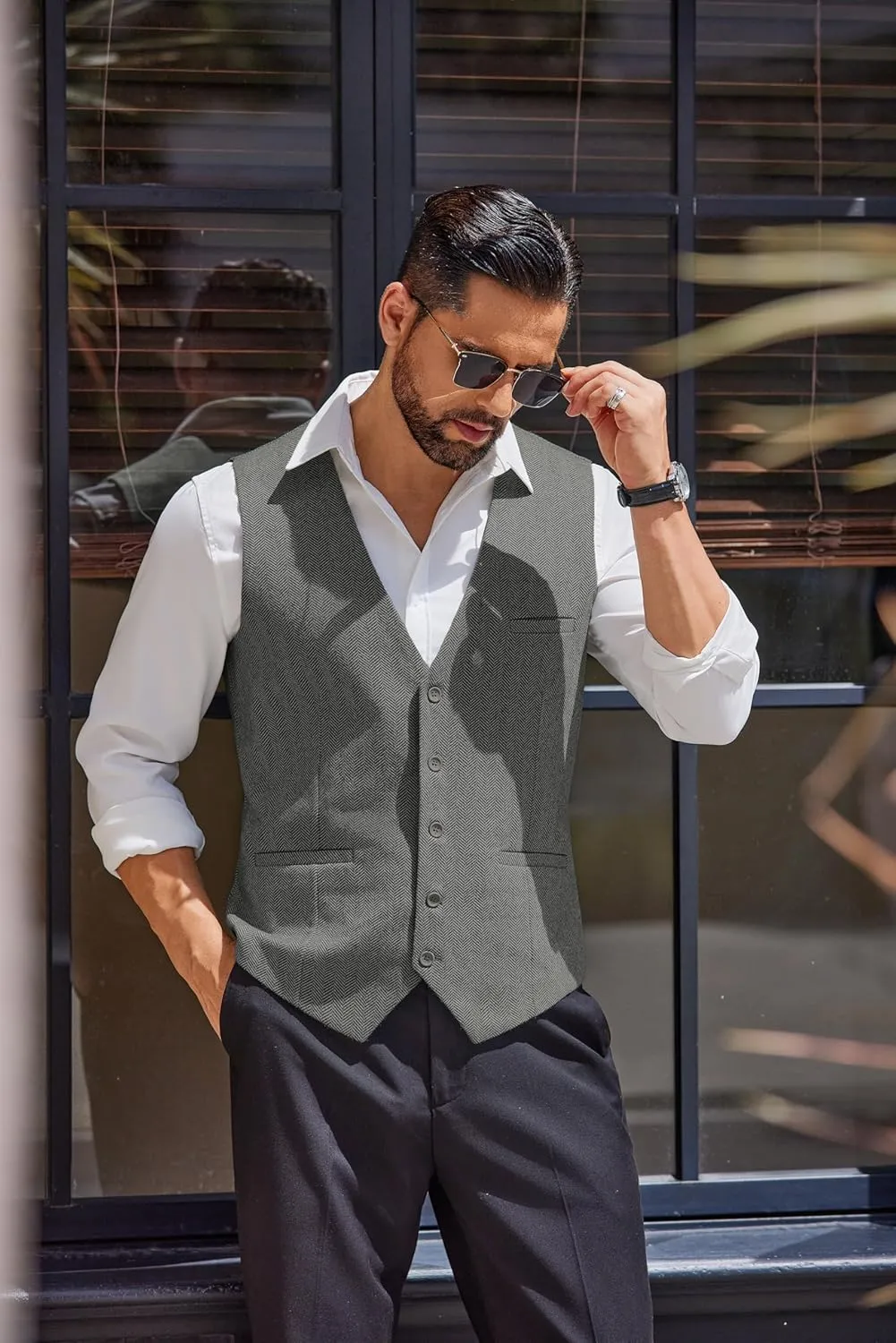 COOFANDY Men's Herringbone Tweed Suit Vests Slim Fit Waistcoat Casual Business Dress Vest