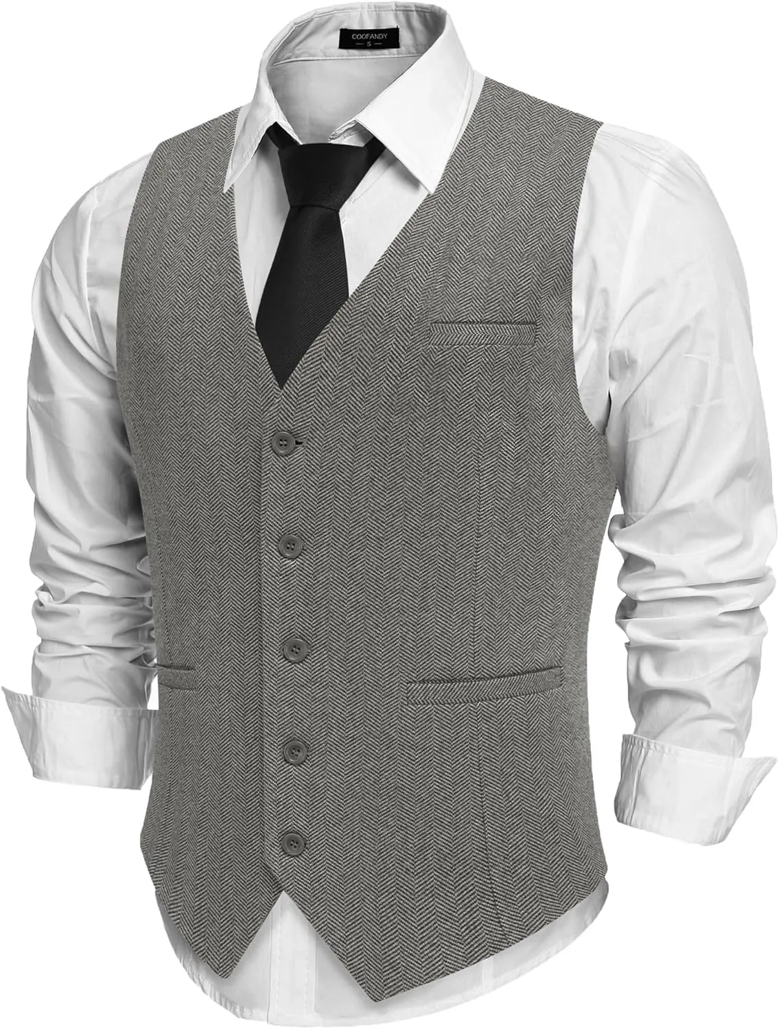 COOFANDY Men's Herringbone Tweed Suit Vests Slim Fit Waistcoat Casual Business Dress Vest