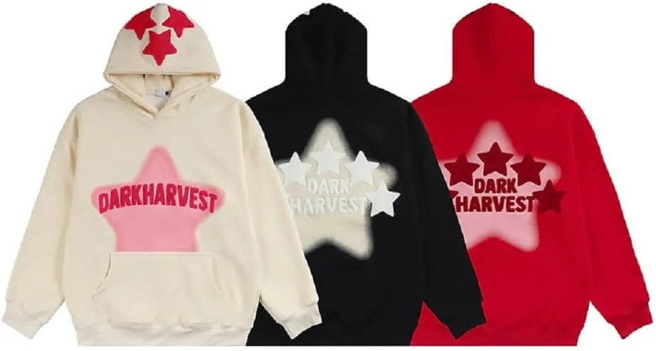 COOLMONAR Womens Star Graphic Hoodie Streetwear Print Causal Loose Oversized Pullover Hooded Sweatshirts