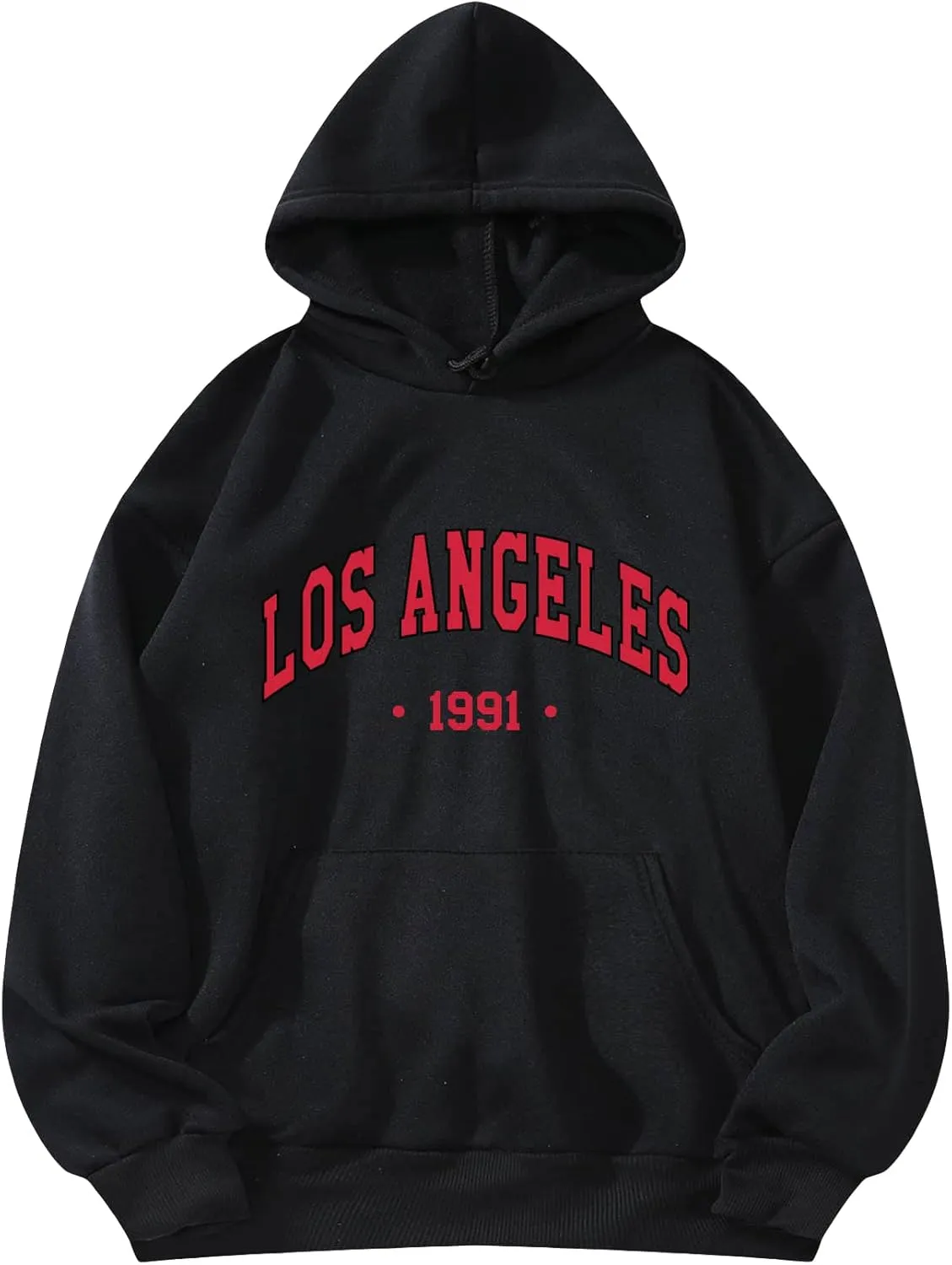 COZYEASE Women's Letter Graphic Print Hoodies Drop Shoulder Sweatshirt Vintage Long Sleeve Pullover Tops Black Solid XS