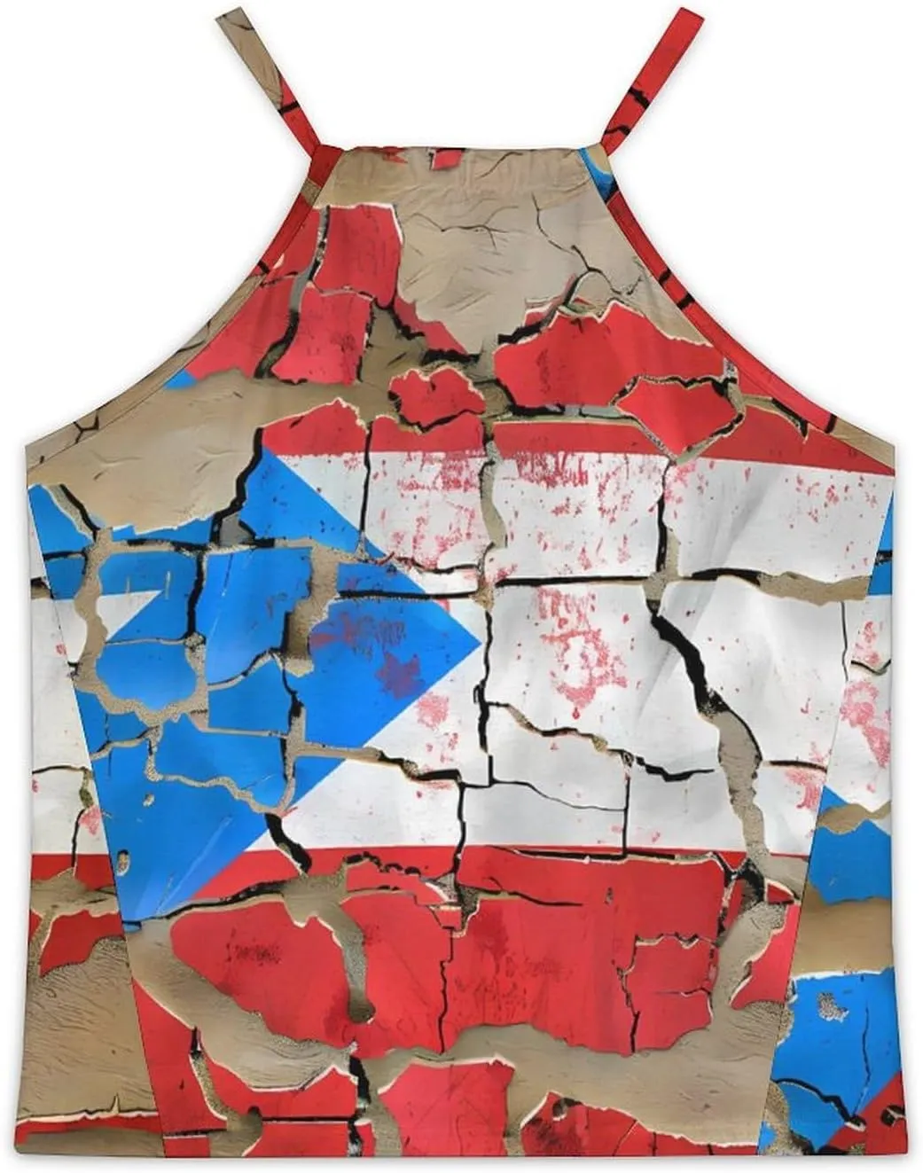 Cracked Wall P.R. State Flag Women's Tank Top Sleeveless Spaghetti Straps Tie Back Print T-shirt Tops