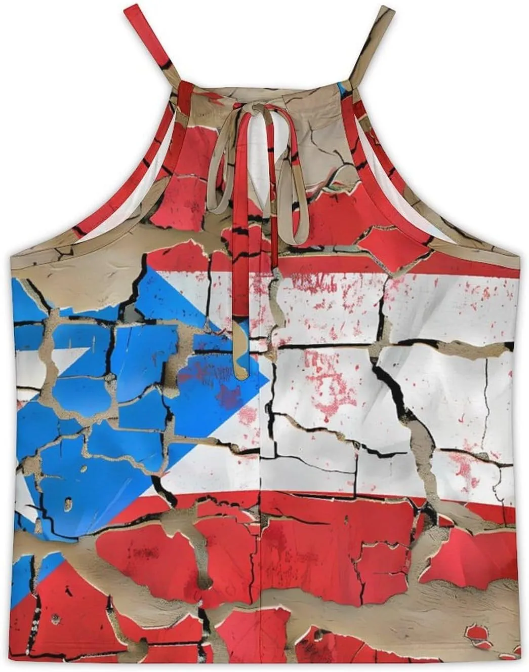 Cracked Wall P.R. State Flag Women's Tank Top Sleeveless Spaghetti Straps Tie Back Print T-shirt Tops