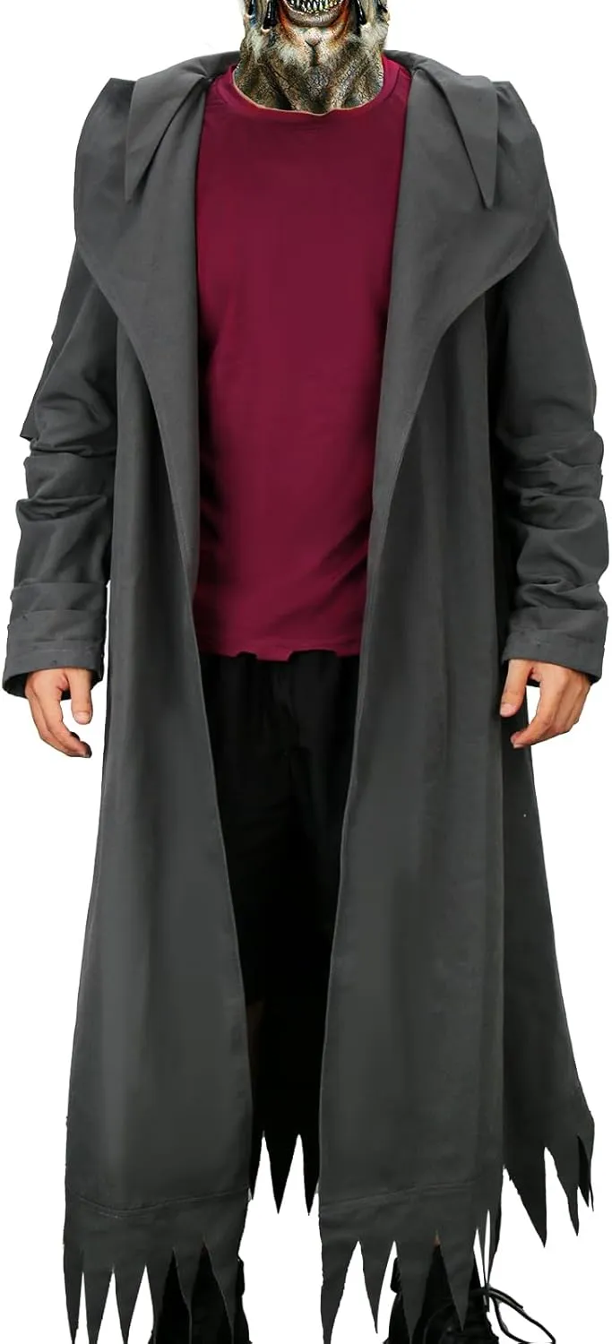 Creepers Costume Men's Trench Coat Jacket with Cape Red T-Shirt Suit Halloween Scary Outfit Dress Up