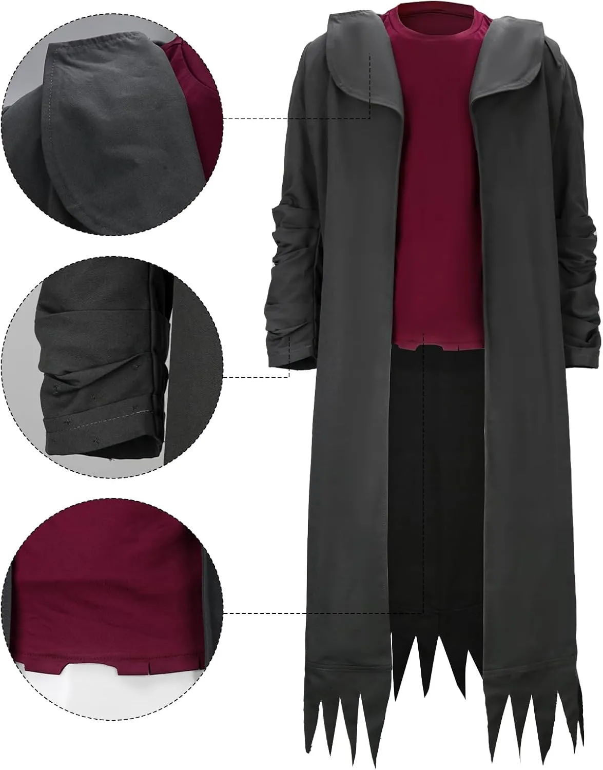 Creepers Costume Men's Trench Coat Jacket with Cape Red T-Shirt Suit Halloween Scary Outfit Dress Up