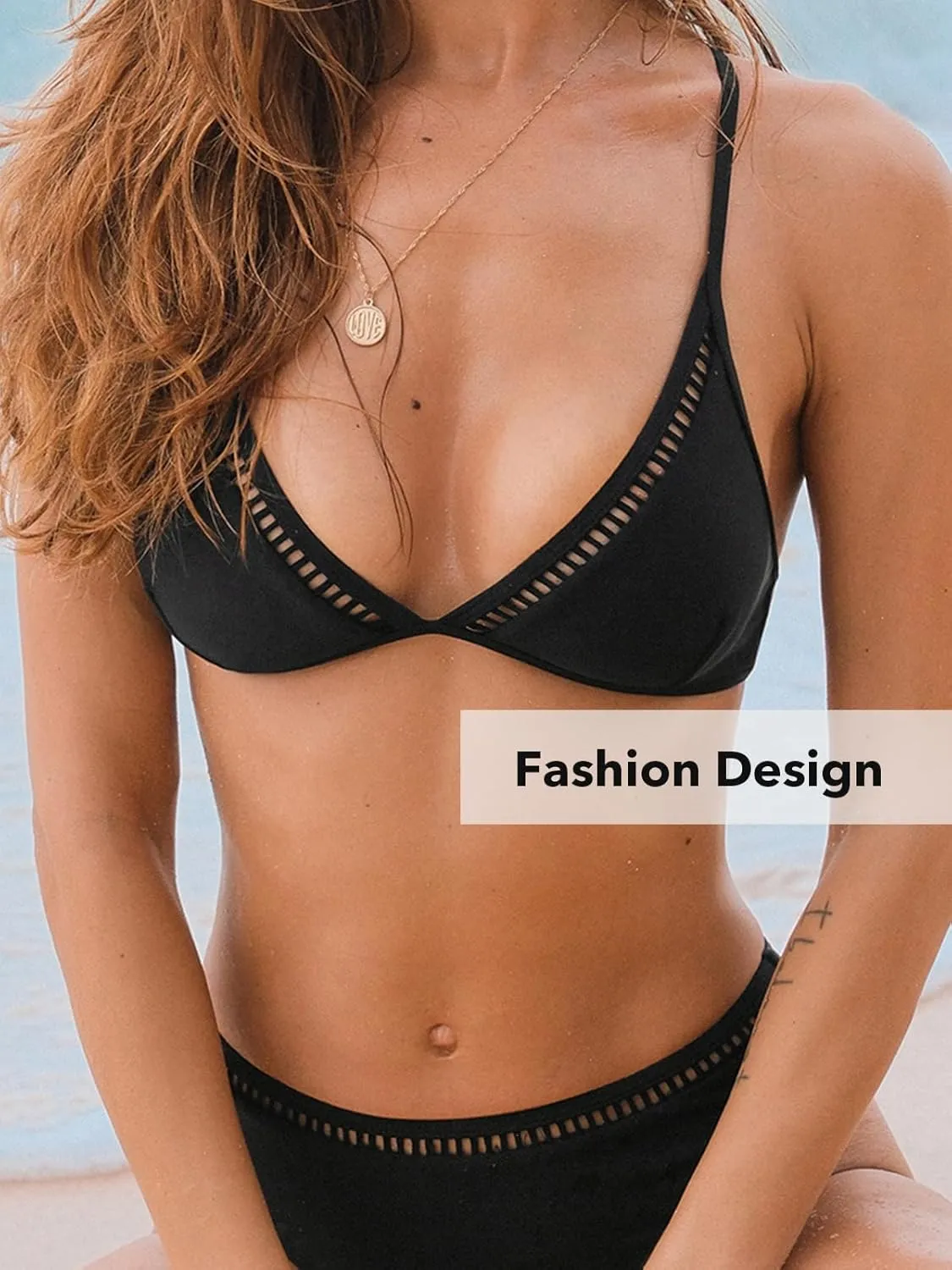 CUPSHE Women's Bikini Sets Two Piece Swimsuit Triangle Tops V Neck Crisscross Back Self Tie Mid Rise