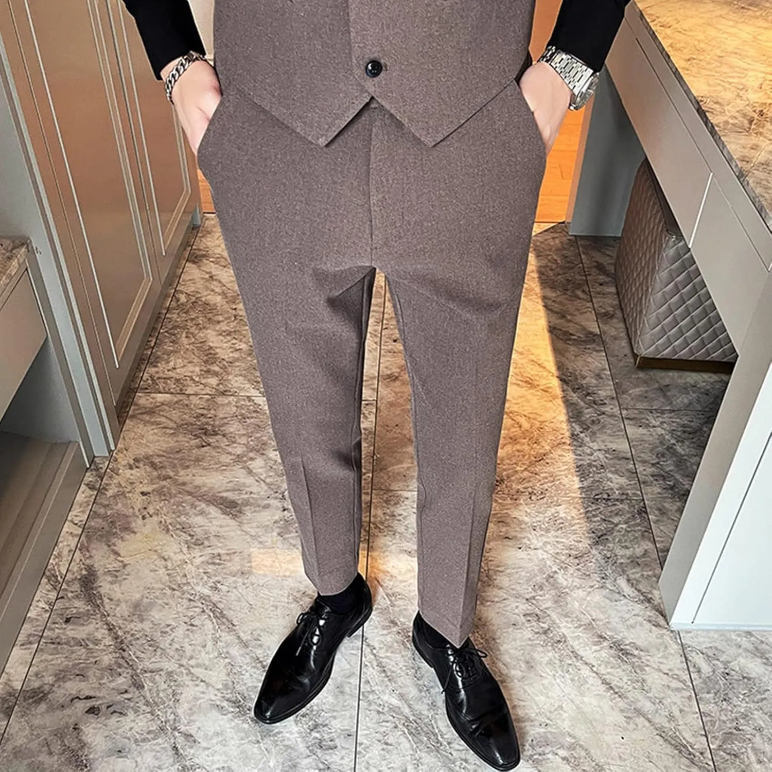 DGHM-JLMY Men's Business Slim Tapered Trousers Wedding Stretch Solid Slim Fit Dress Pant Wrinkle Resistant Pant