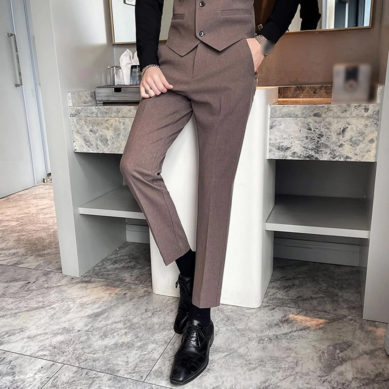 DGHM-JLMY Men's Business Slim Tapered Trousers Wedding Stretch Solid Slim Fit Dress Pant Wrinkle Resistant Pant