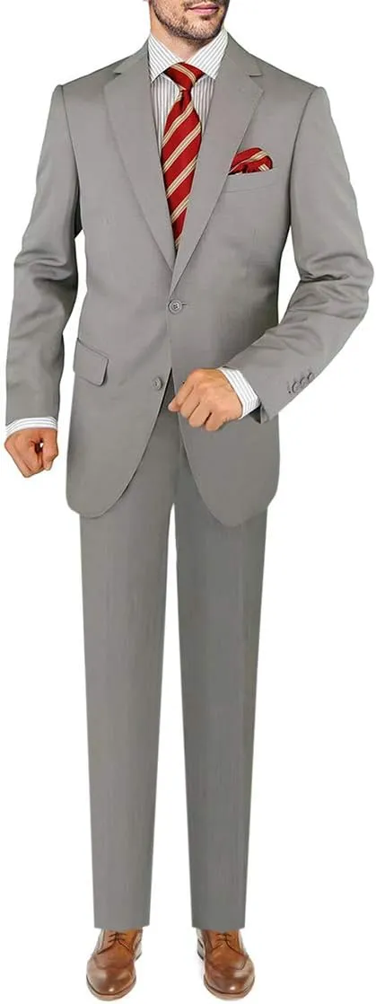 DTI GV Executive Men's Two Button Italian Wool Suit Faint Herringbone 2 Piece