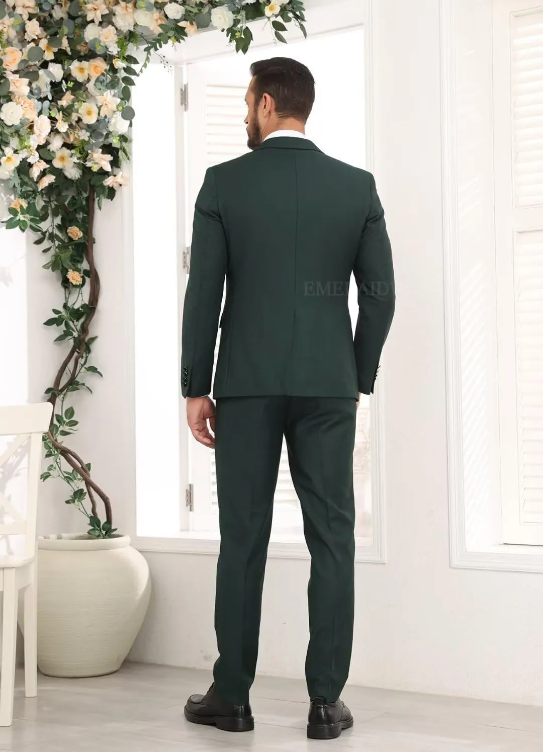 EMERAIDVLN Men's 3 Pieces Suit Slim Fit Elegant Wedding Prom Suits 1 Botton Blazer Double Breasted Vest and Pants Tuxedo Set