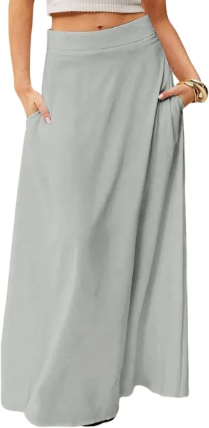 fanmpghleoo Summer Skirts for Women 2025 Boho Elastic High Waisted Maxi Skirt Flowy Vacation Beach Long Skirt with Pockets