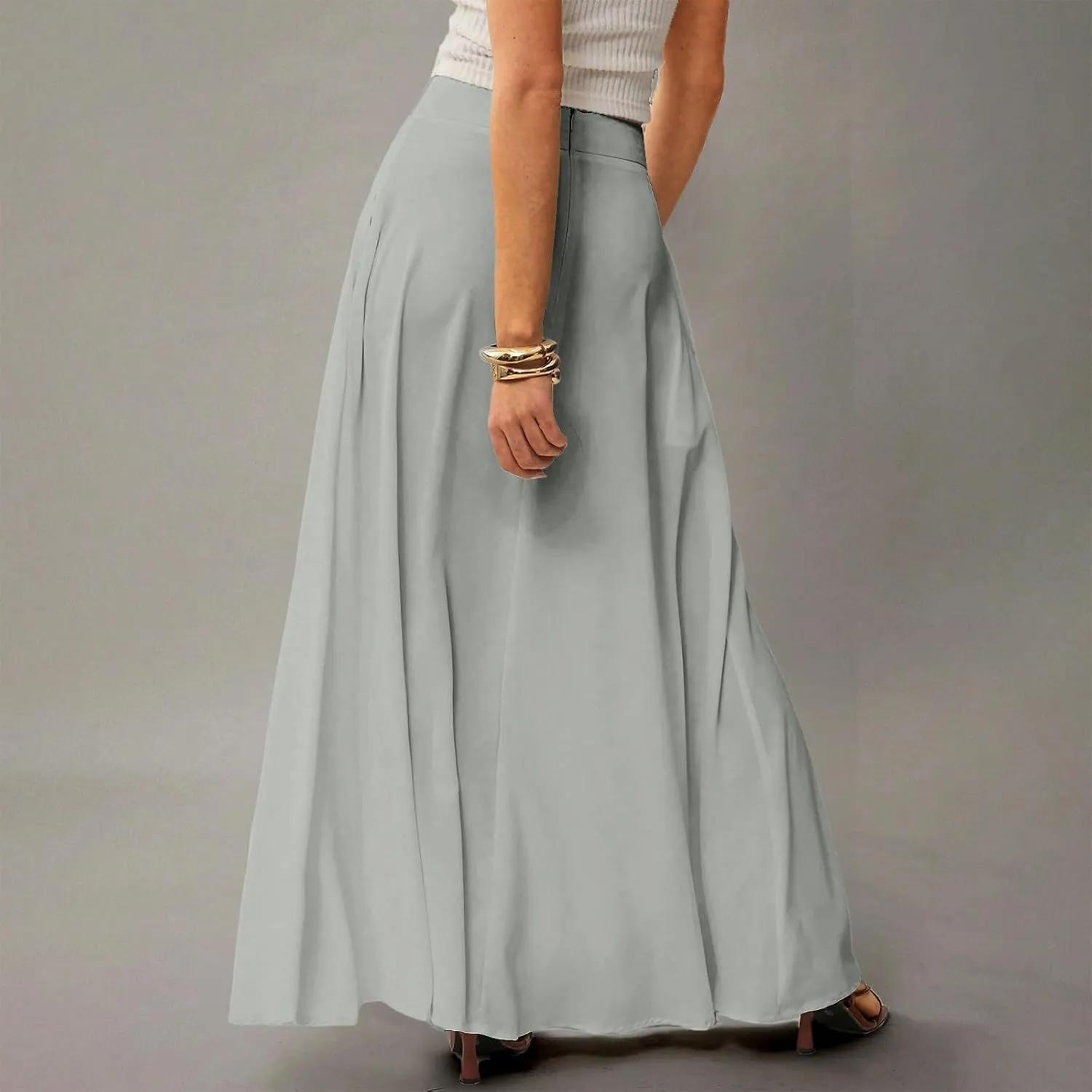fanmpghleoo Summer Skirts for Women 2025 Boho Elastic High Waisted Maxi Skirt Flowy Vacation Beach Long Skirt with Pockets