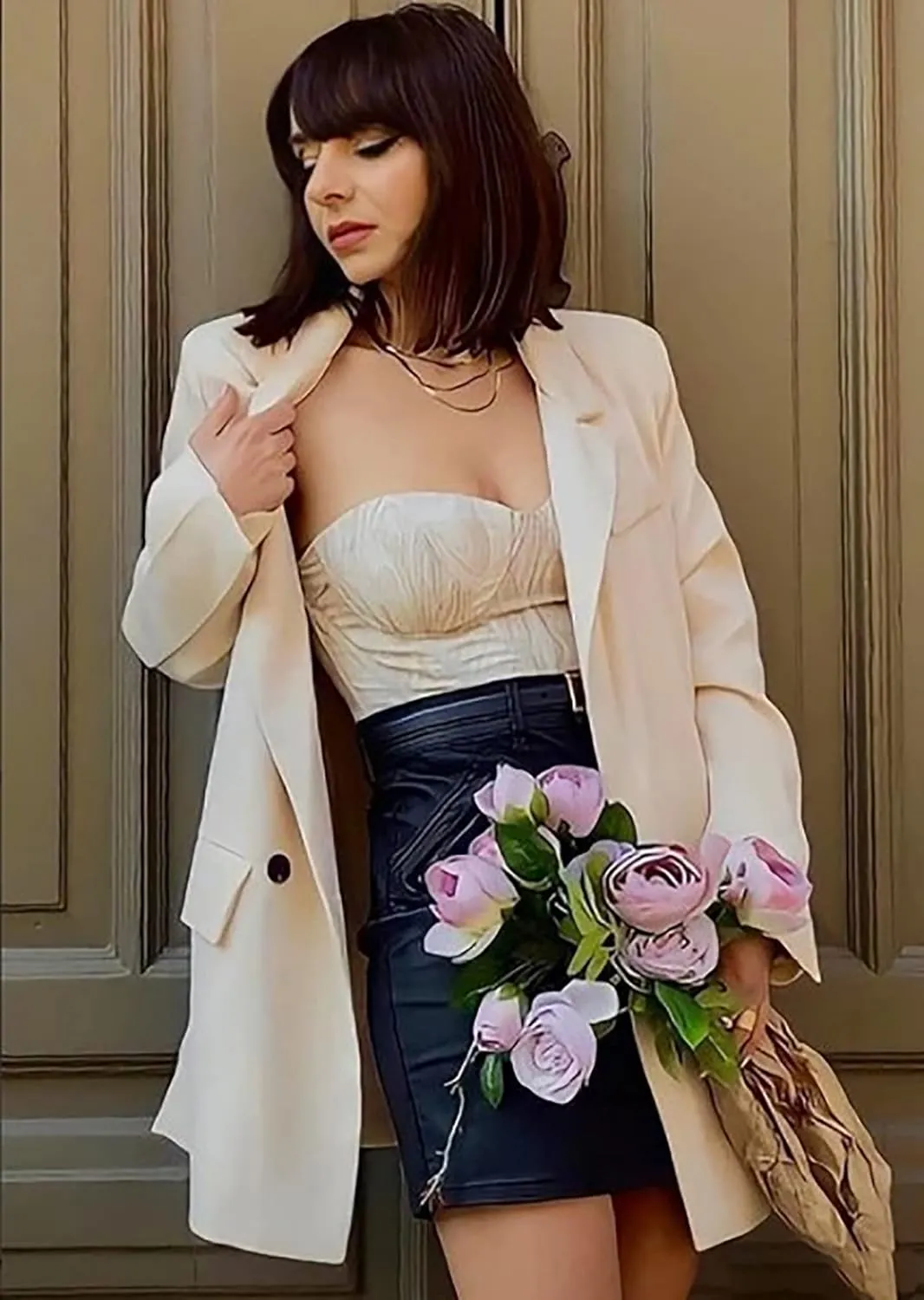 Febriajuce Women's Casual Long Sleeve Lapel Oversized Button Work Office Blazer Suit Jacket