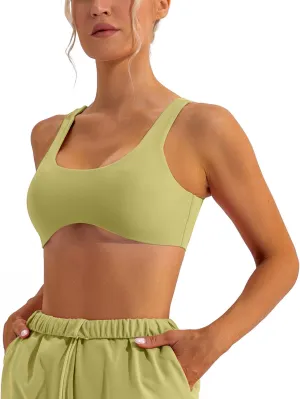 FEOYA Scoop Neck Sexy Sports Bra for Women Padded Low Cut Low Impact Workout Fitness Bra U Back Curved Sculpt Bra
