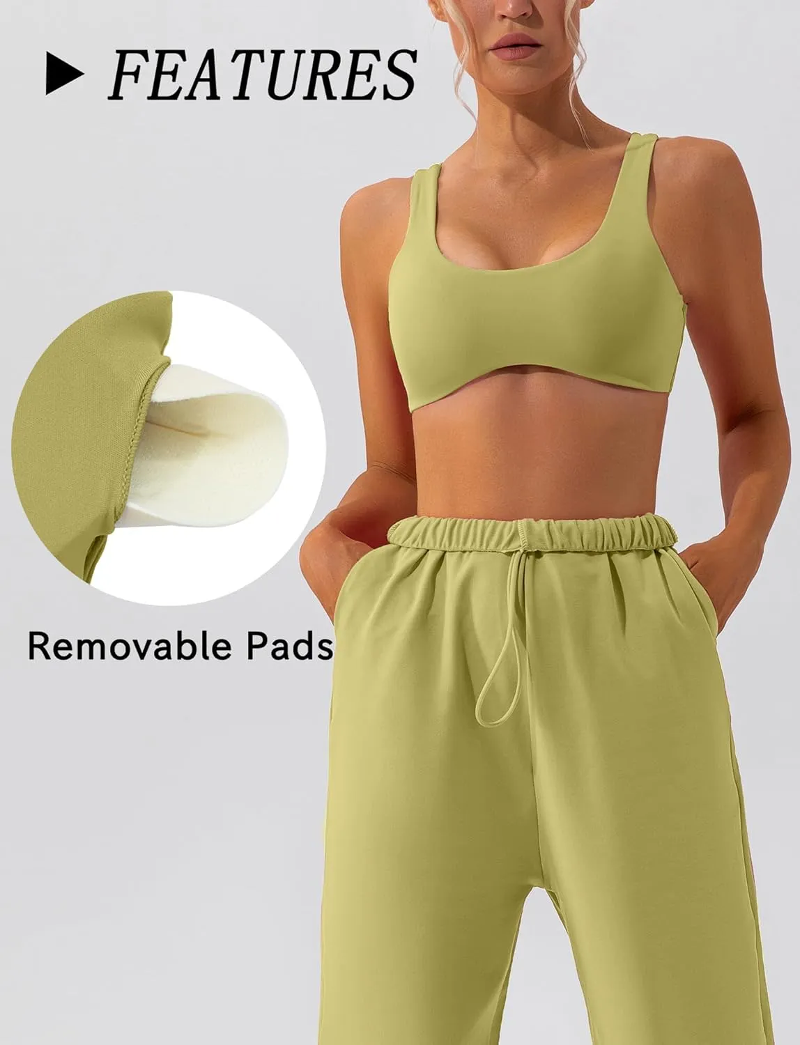 FEOYA Scoop Neck Sexy Sports Bra for Women Padded Low Cut Low Impact Workout Fitness Bra U Back Curved Sculpt Bra