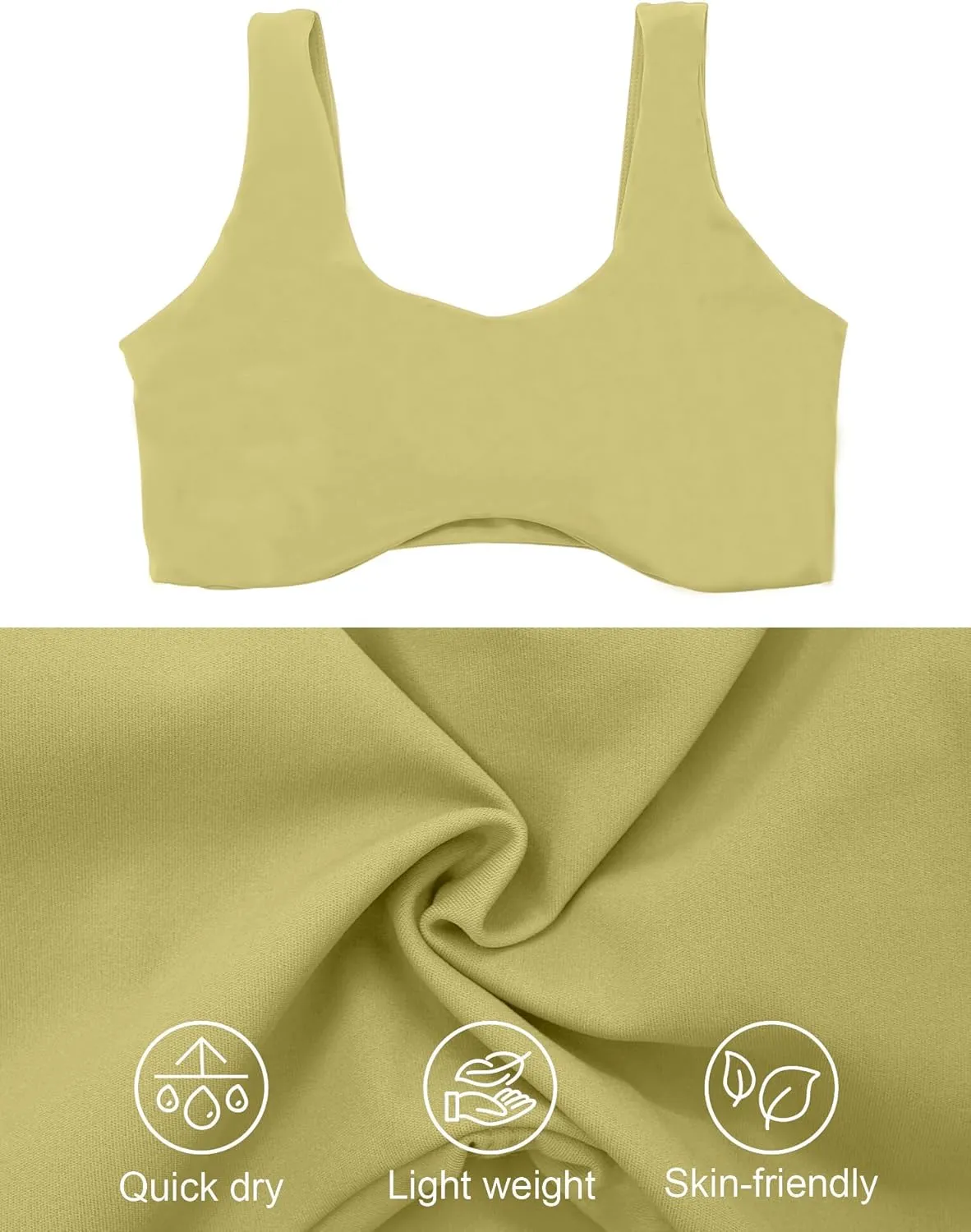 FEOYA Scoop Neck Sexy Sports Bra for Women Padded Low Cut Low Impact Workout Fitness Bra U Back Curved Sculpt Bra