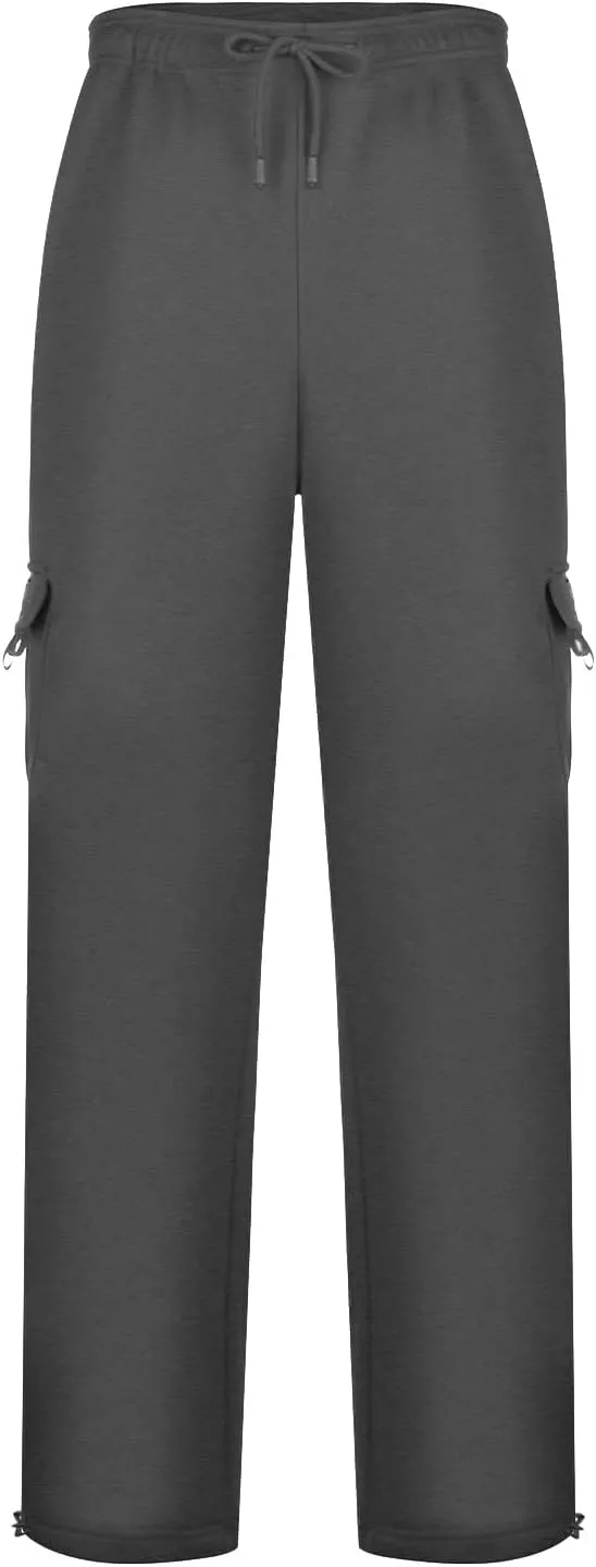 Fleece Cargo Pants for Men Casual Solid Plus Size Loose Fit Sweatpants Mens Baggy Stretch Waist Hiking Work Pants