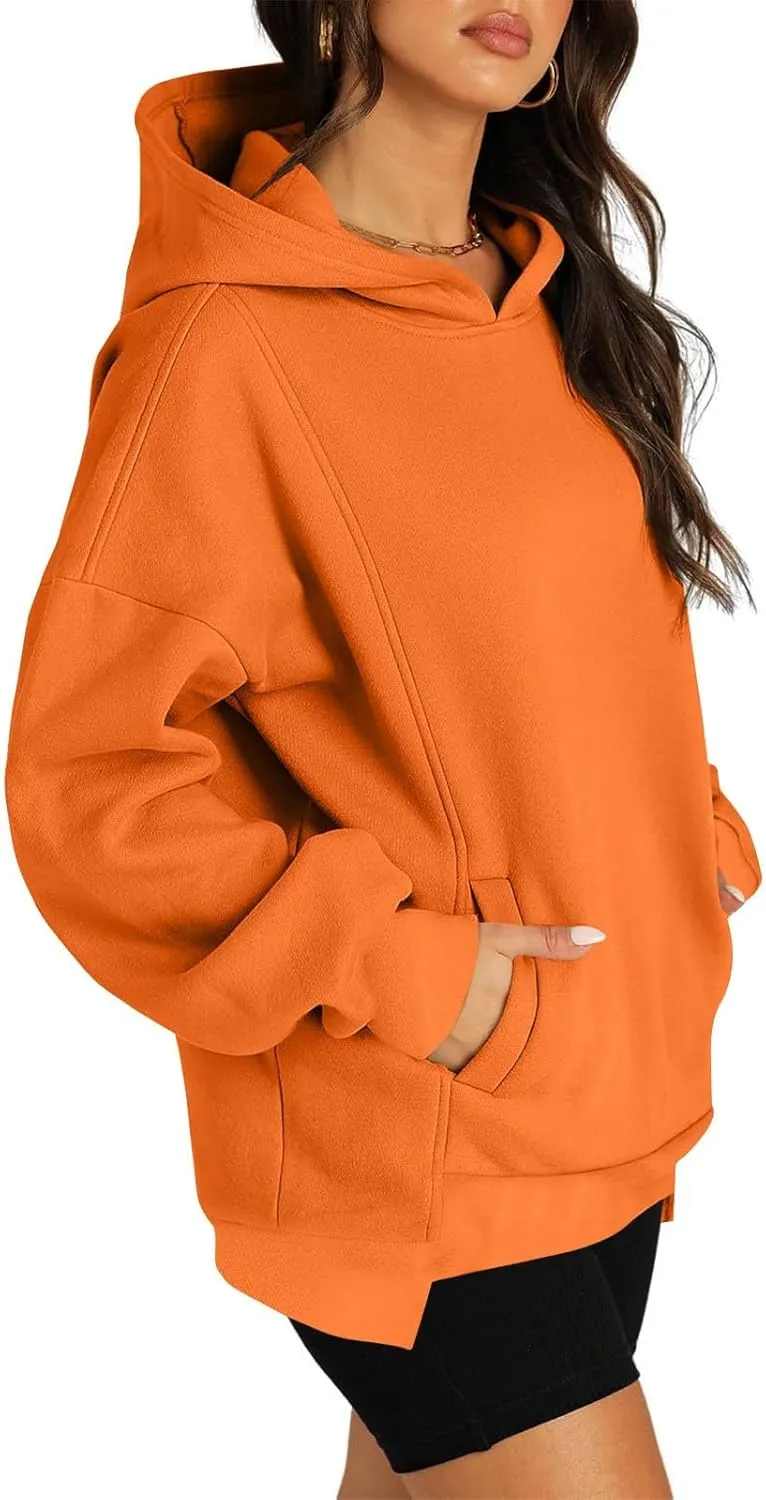 Fleece Hoodies for Women Baggy Drop Shoulder Oversized Sweatshirt Trendy Y2K Hoodie Casual Pullover Tops with Pockets