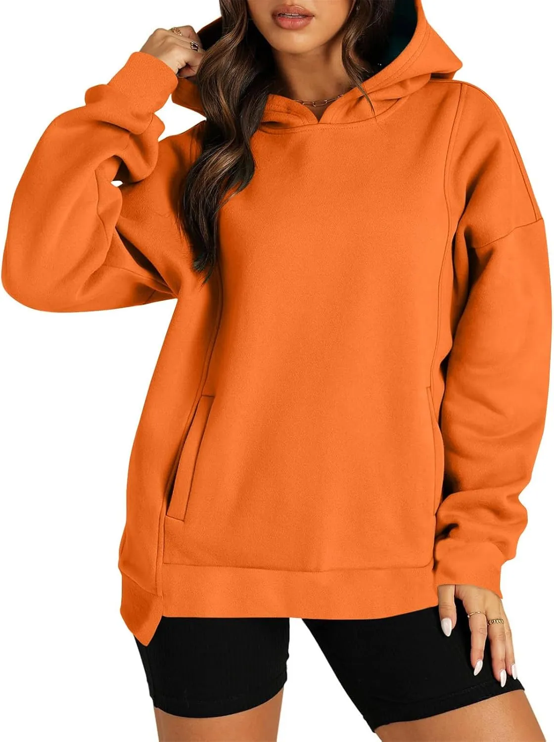 Fleece Hoodies for Women Baggy Drop Shoulder Oversized Sweatshirt Trendy Y2K Hoodie Casual Pullover Tops with Pockets