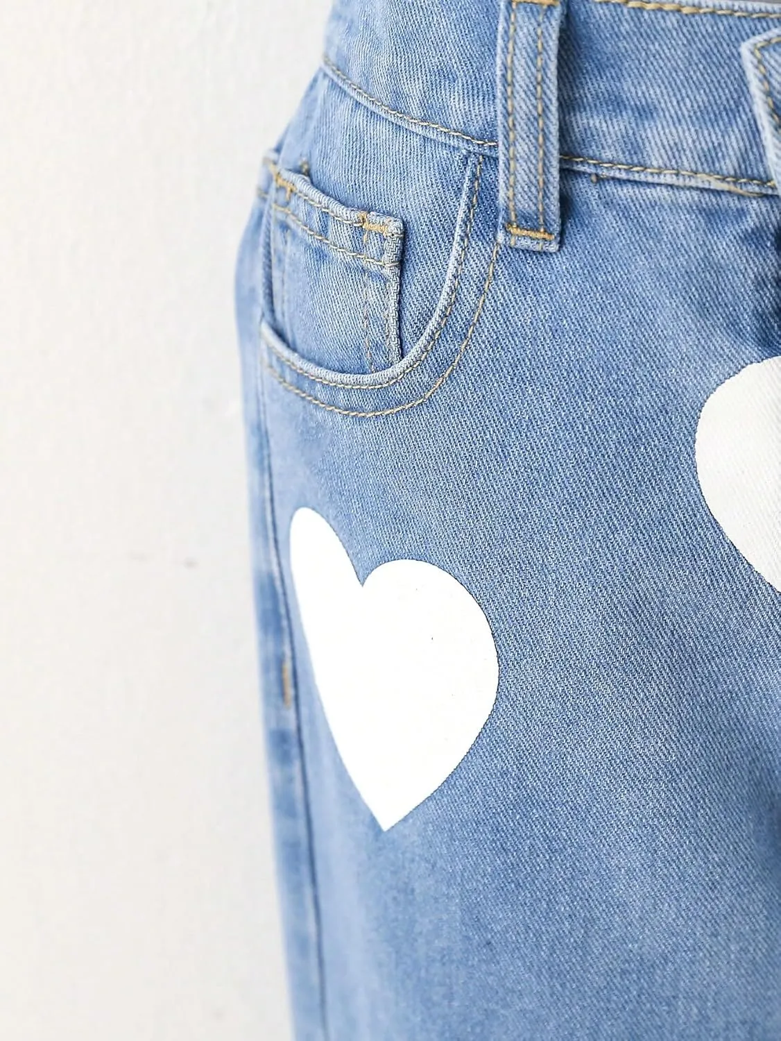 Floerns Toddler Girl's Heart Print Jeans Distressed Ripped Straight Leg Denim Pants