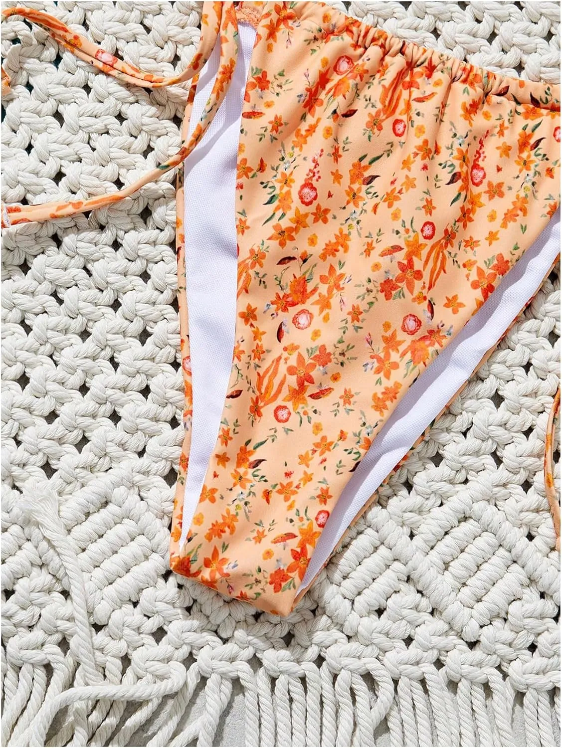 Floerns Women's Floral Print Halter Triangle High Waist Tie Side String Bikini Swimsuit