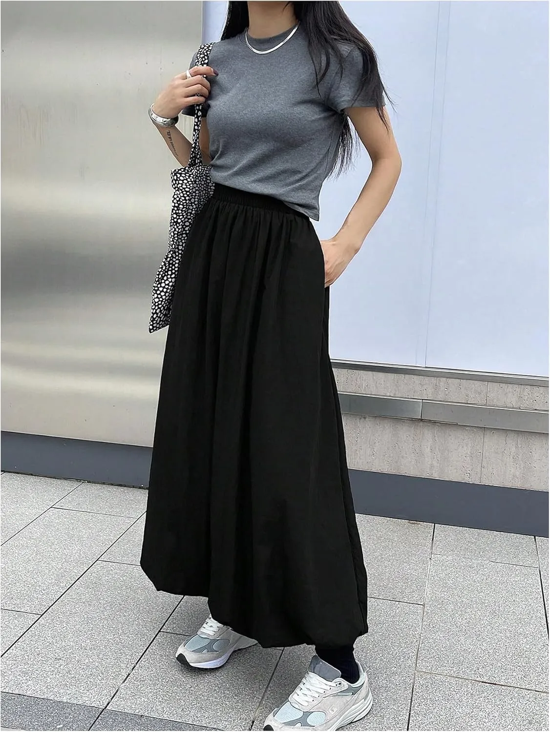 Floerns Women's Y2k Elastic High Waist Maxi Balloon Skirt Puff Hem Bubble Skirts