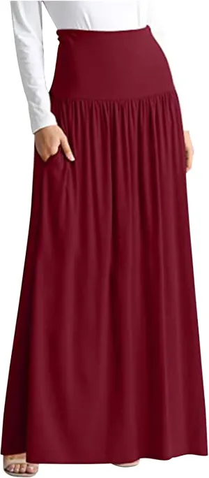 Flowy High Waisted Maxi Skirts for Women Plus Size Lightweight Stretch Ankle Length Skirt Casual Summer Dress