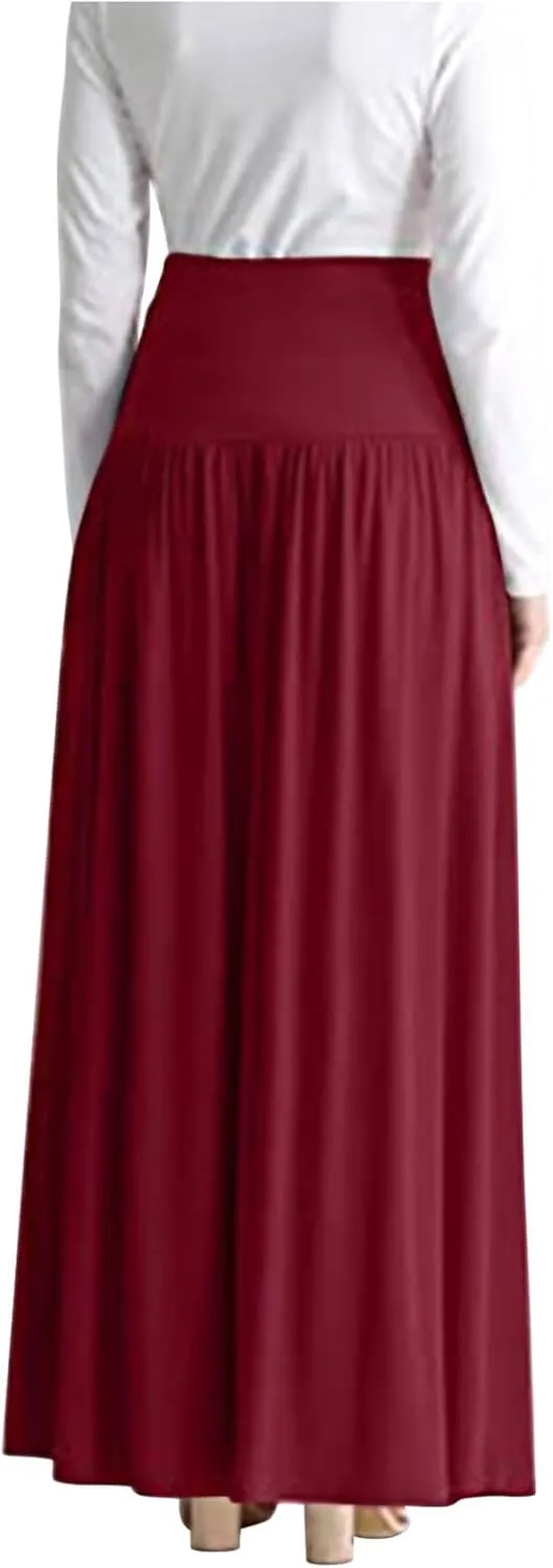 Flowy High Waisted Maxi Skirts for Women Plus Size Lightweight Stretch Ankle Length Skirt Casual Summer Dress