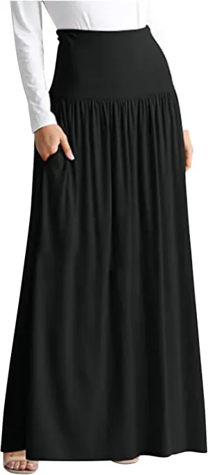 Flowy High Waisted Maxi Skirts for Women Plus Size Lightweight Stretch Ankle Length Skirt Casual Summer Dress