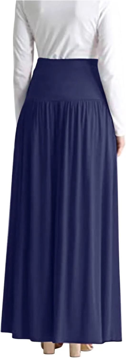 Flowy High Waisted Maxi Skirts for Women Plus Size Lightweight Stretch Ankle Length Skirt Casual Summer Dress