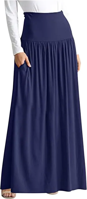 Flowy High Waisted Maxi Skirts for Women Plus Size Lightweight Stretch Ankle Length Skirt Casual Summer Dress