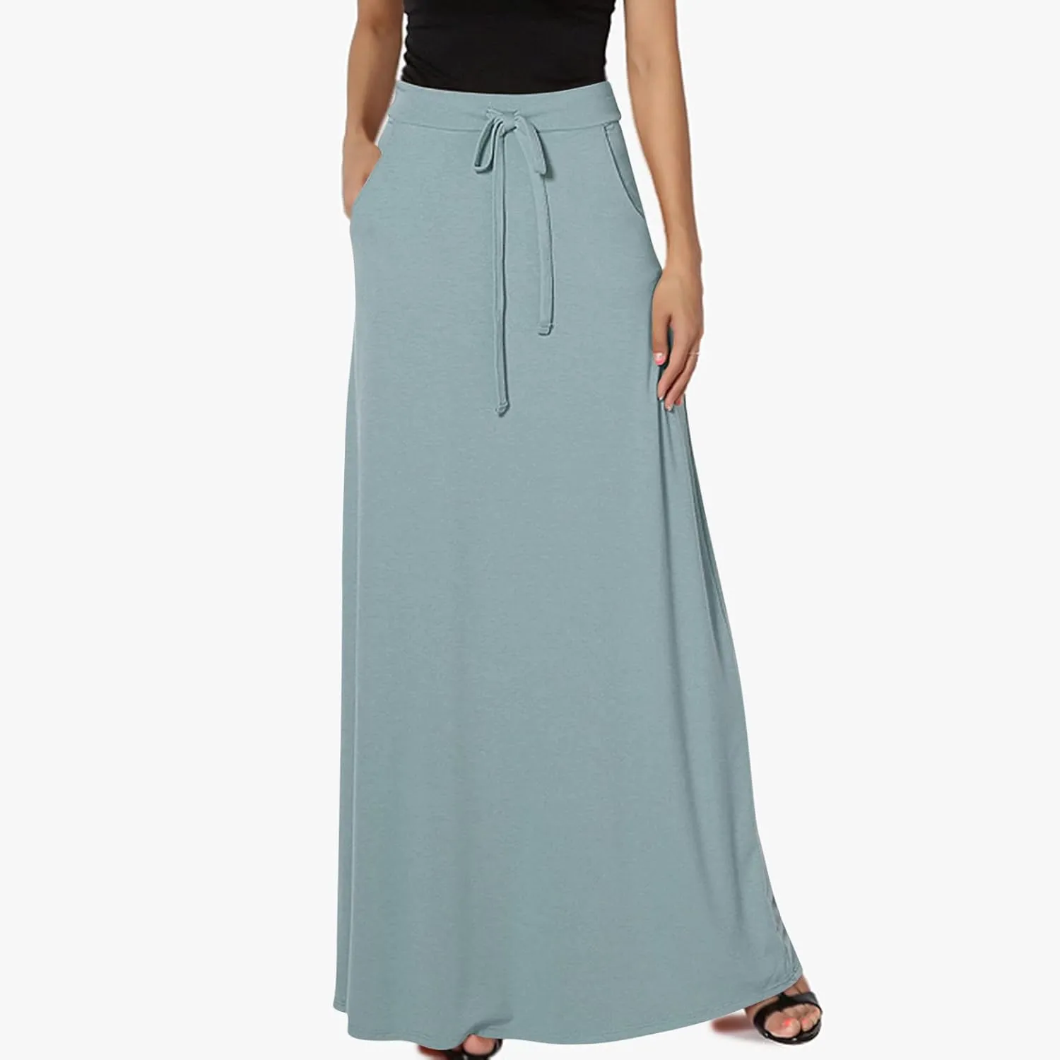Flowy Plus Size Maxi Skirts for Women Elastic High Waisted Ankle Length Skirt Stretch A Line Drawstring Dress