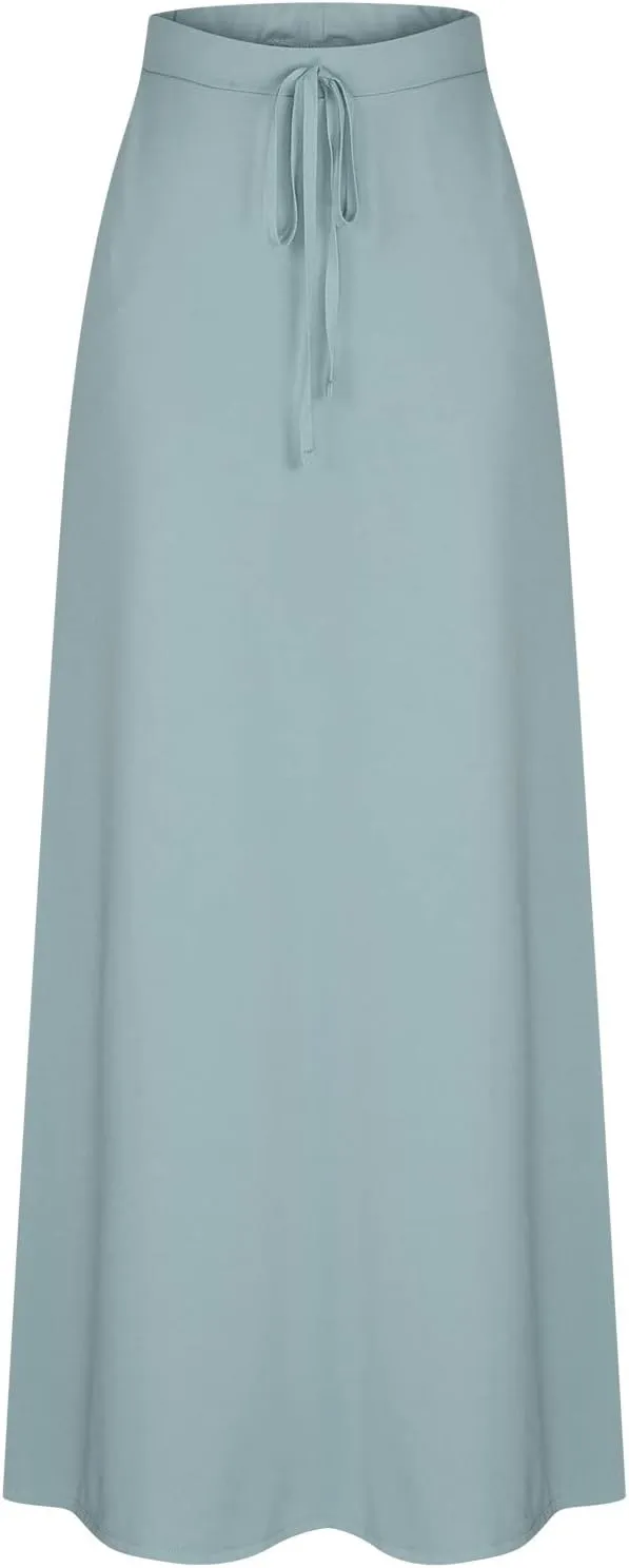 Flowy Plus Size Maxi Skirts for Women Elastic High Waisted Ankle Length Skirt Stretch A Line Drawstring Dress