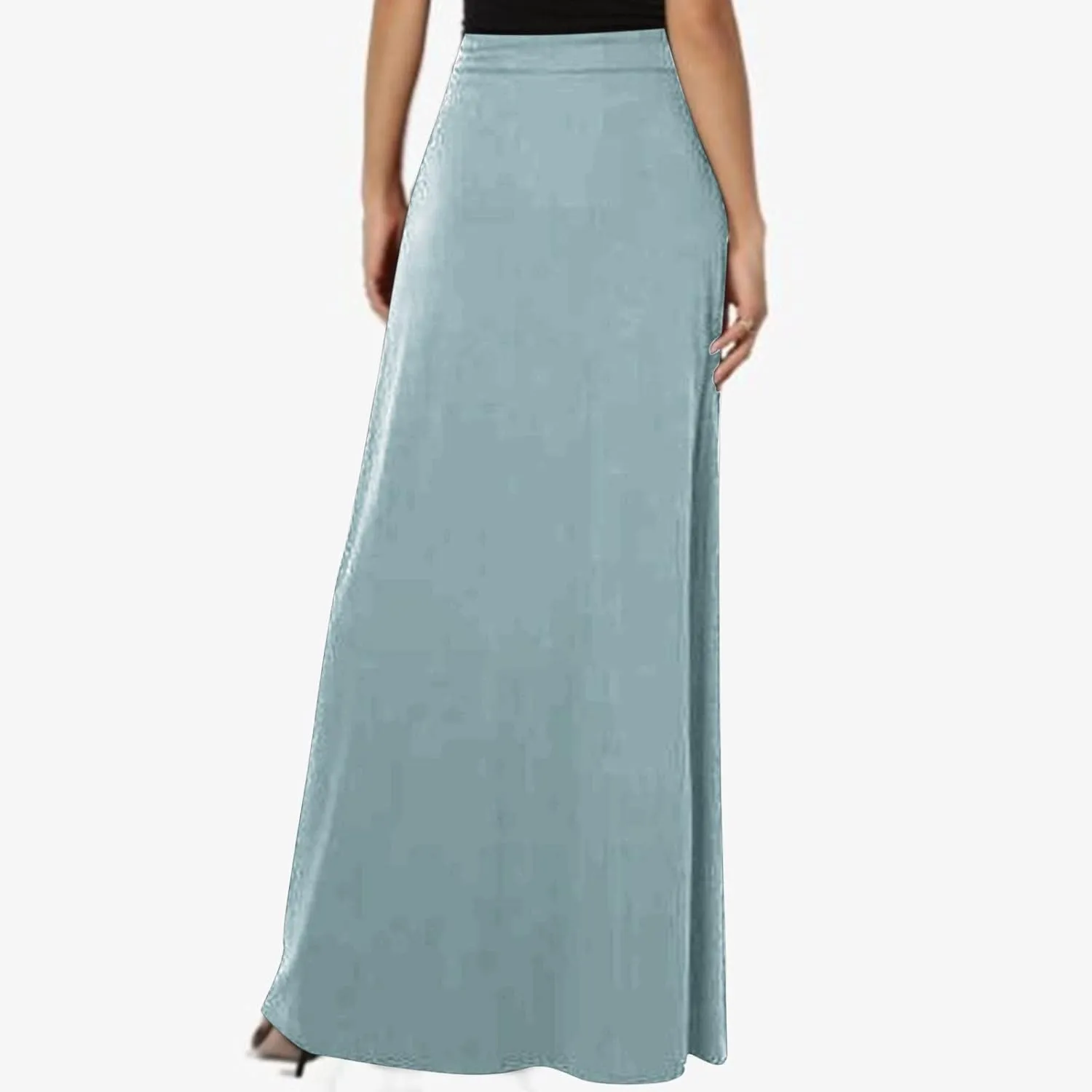 Flowy Plus Size Maxi Skirts for Women Elastic High Waisted Ankle Length Skirt Stretch A Line Drawstring Dress