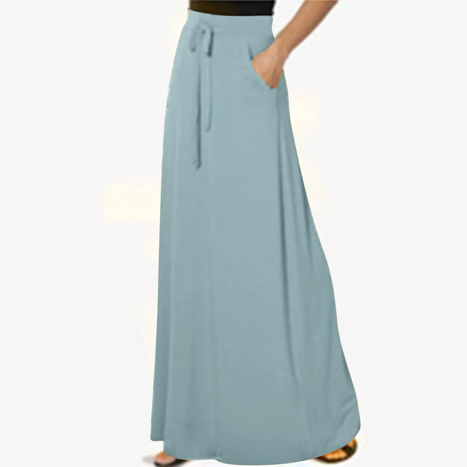 Flowy Plus Size Maxi Skirts for Women Elastic High Waisted Ankle Length Skirt Stretch A Line Drawstring Dress