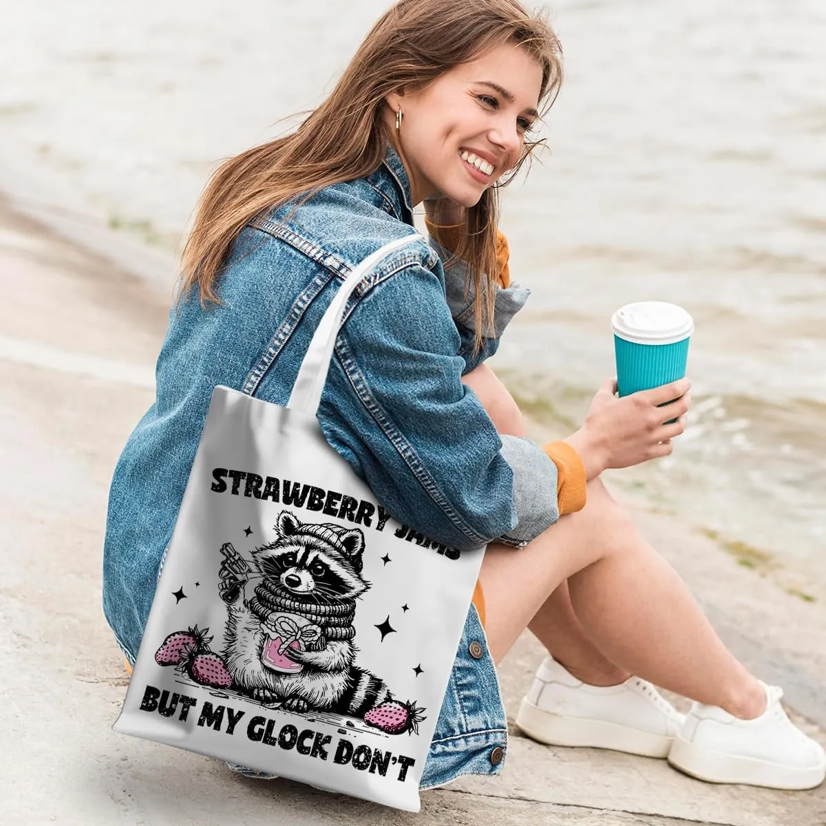Funny Raccoon Tote Bag Cute Frogs Western Stuff Raccoon Frog Gifts for Women Friend Reusable Grocery Bags for Camping