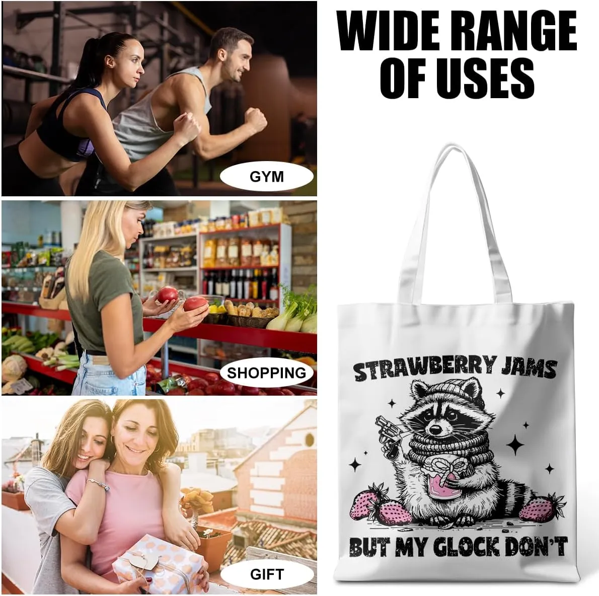 Funny Raccoon Tote Bag Cute Frogs Western Stuff Raccoon Frog Gifts for Women Friend Reusable Grocery Bags for Camping