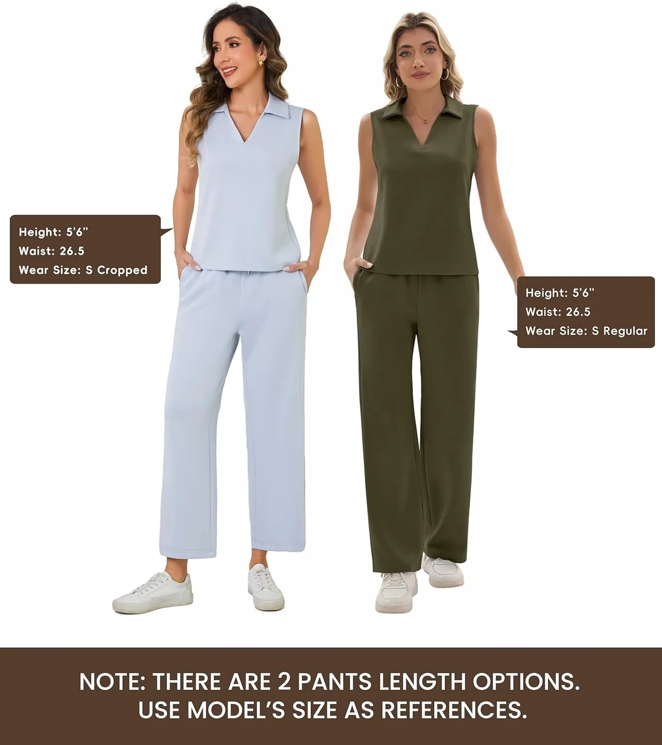 FUNYYZO Women's 2 Piece Outfits Lounge Sets Casual Sleeveless Summer V-Neck Dressy Collared Tracksuit Lounge