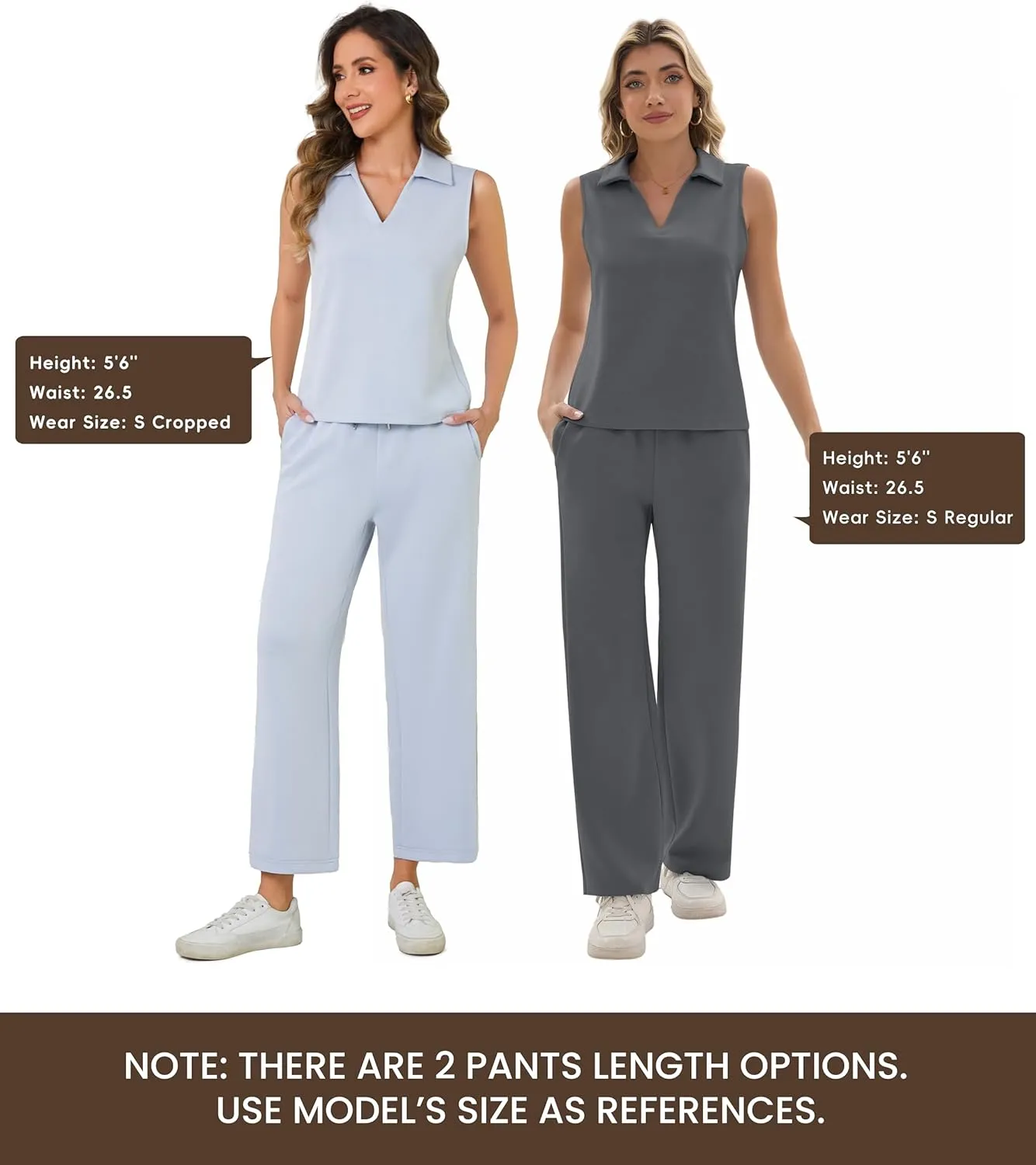 FUNYYZO Women's 2 Piece Outfits Lounge Sets Casual Sleeveless Summer V-Neck Dressy Collared Tracksuit Lounge