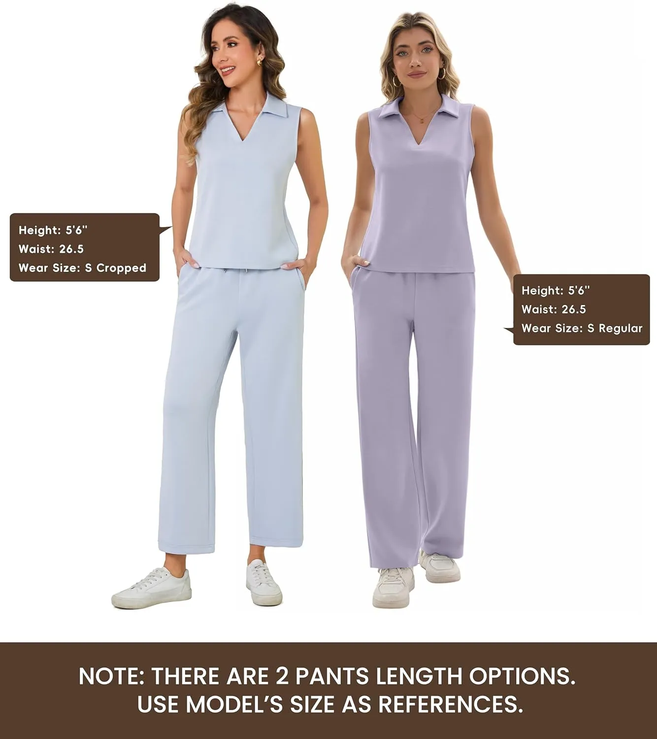 FUNYYZO Women's 2 Piece Outfits Lounge Sets Casual Sleeveless Summer V-Neck Dressy Collared Tracksuit Lounge