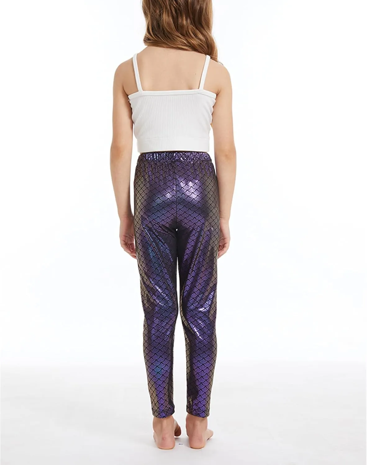 Girl's Metallic Mystique Leggings 80s Outfit for Girls neon Glitter Sequin Pants Glitter Tights