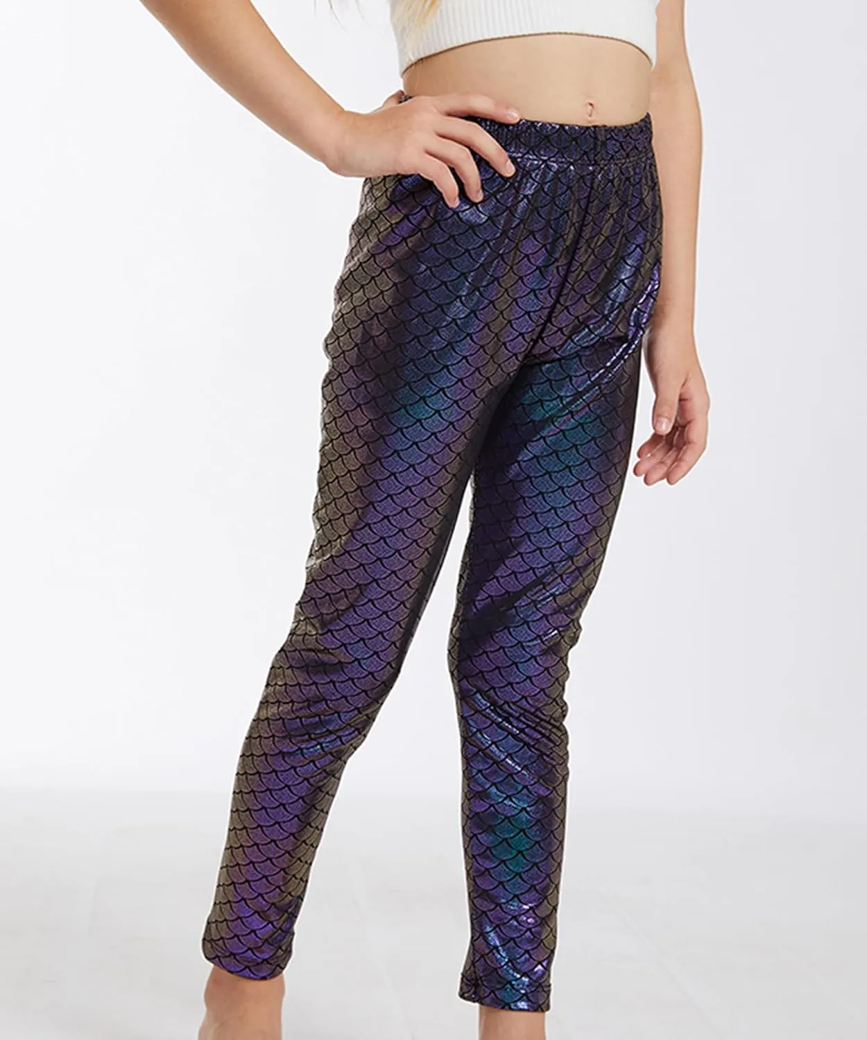 Girl's Metallic Mystique Leggings 80s Outfit for Girls neon Glitter Sequin Pants Glitter Tights