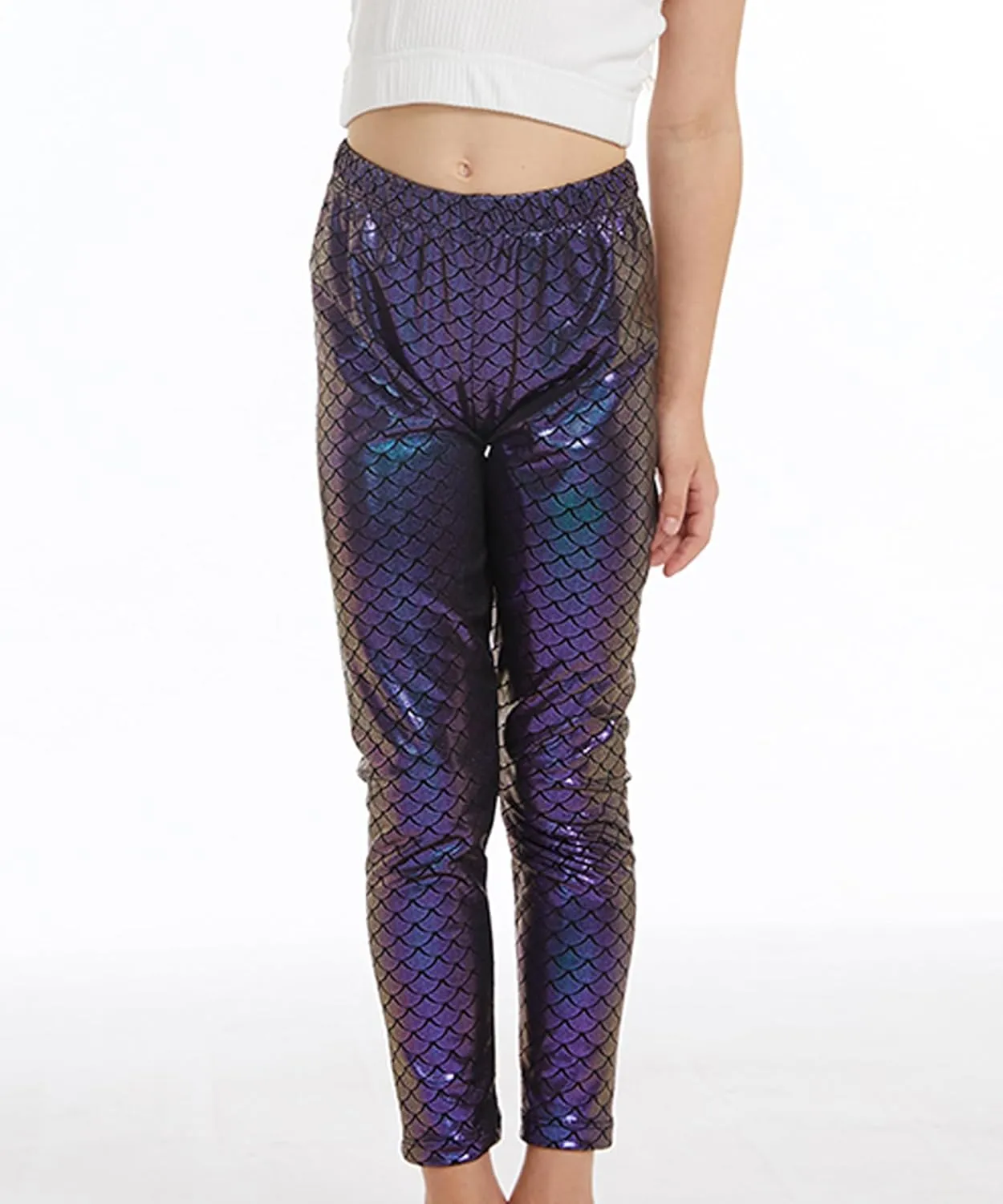 Girl's Metallic Mystique Leggings 80s Outfit for Girls neon Glitter Sequin Pants Glitter Tights