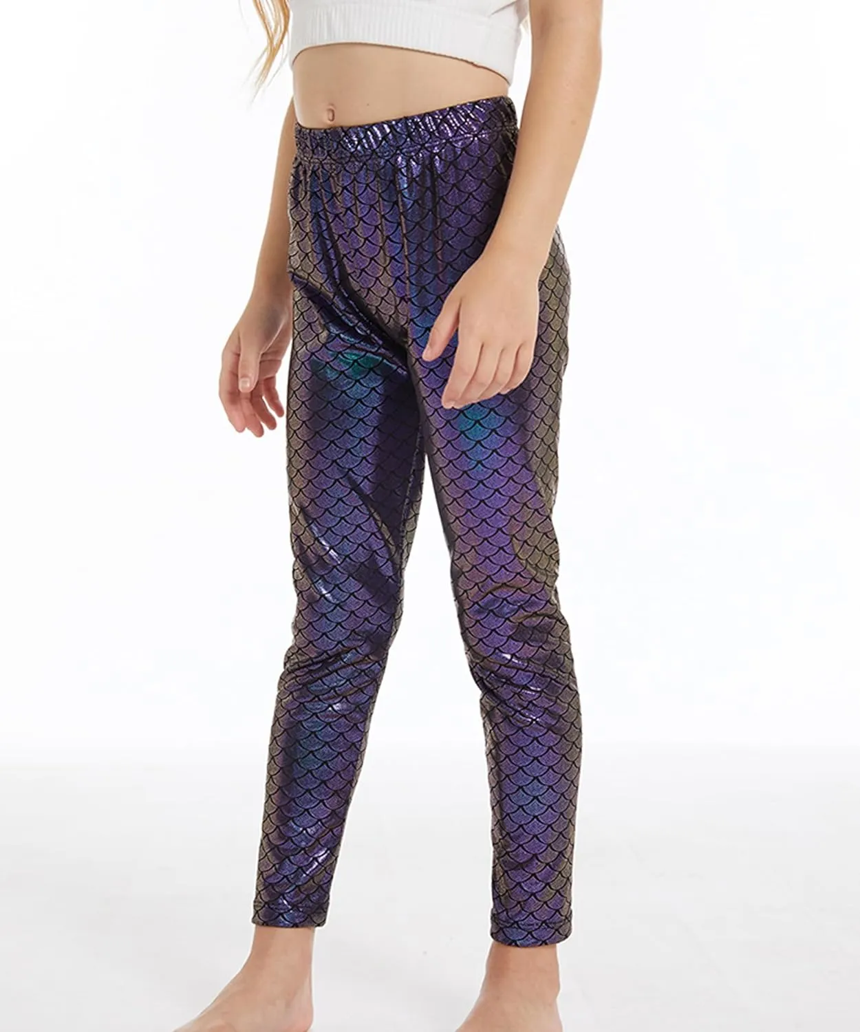 Girl's Metallic Mystique Leggings 80s Outfit for Girls neon Glitter Sequin Pants Glitter Tights