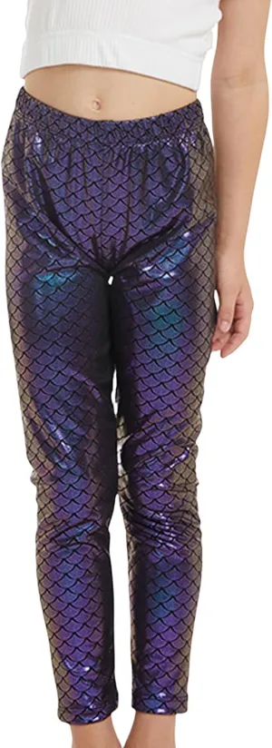 Girl's Metallic Mystique Leggings 80s Outfit for Girls neon Glitter Sequin Pants Glitter Tights