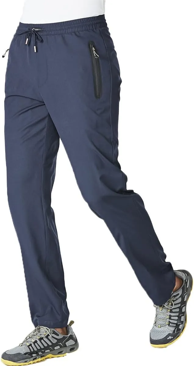 Gopune Men's Lightweight Hiking Running Sweatpants Quick Dry Outdoor Athletic Casual Pants with Zipper Pockets