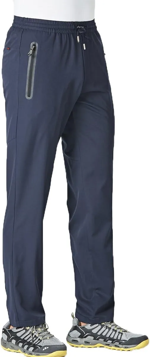 Gopune Men's Lightweight Hiking Running Sweatpants Quick Dry Outdoor Athletic Casual Pants with Zipper Pockets