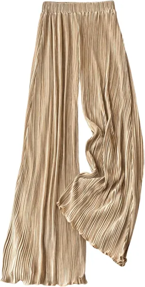 GORGLITTER Women's Pleated Casual Summer Pants High Waist Wide Leg Flowy Track Pant