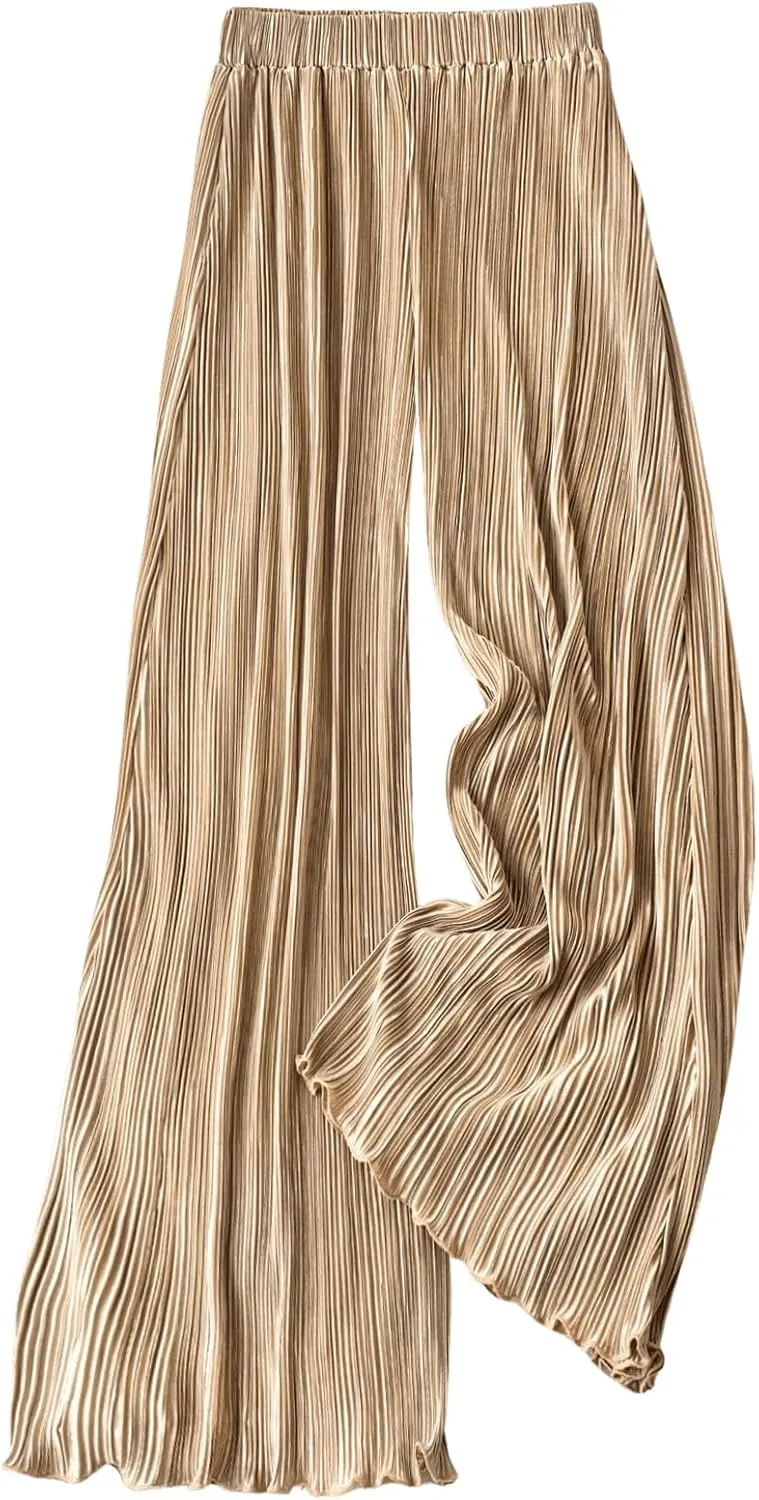 GORGLITTER Women's Pleated Casual Summer Pants High Waist Wide Leg Flowy Track Pant