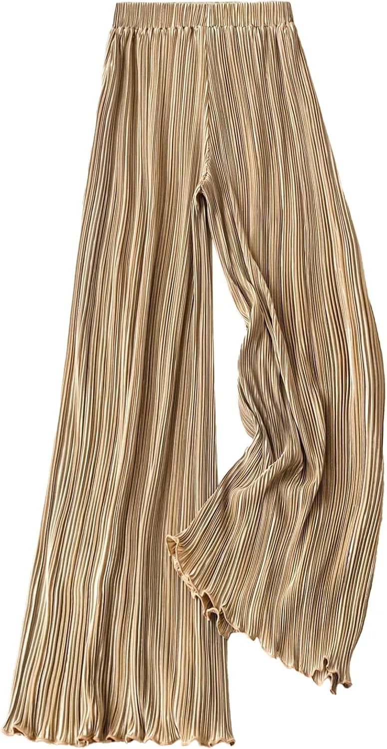 GORGLITTER Women's Pleated Casual Summer Pants High Waist Wide Leg Flowy Track Pant