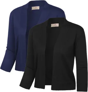 GRACE KARIN Women 2 Pack 3/4 Sleeve Cardigan Sweater Cropped Shrug for Dress Tops S-2XL